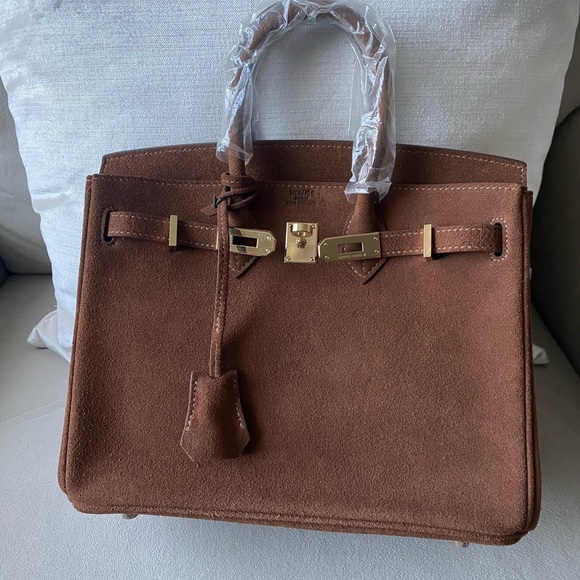 Birkin Style Small Suede Bag - Picture 1 of 6